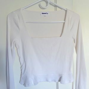 About Us white long sleeve crop top, size medium